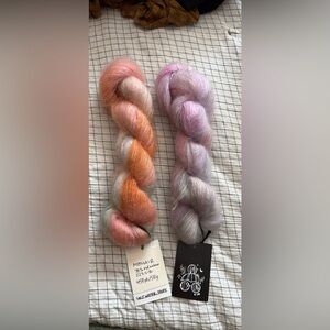 Hand-Dyed  mohair Yarn in Orange and Purple from the Yarn Lady Co